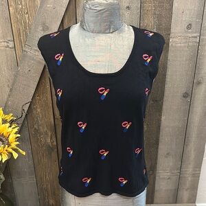 Erin Matthews Black Embroidered Novelty Lipstick Lips Sleeveless Sweater Tank